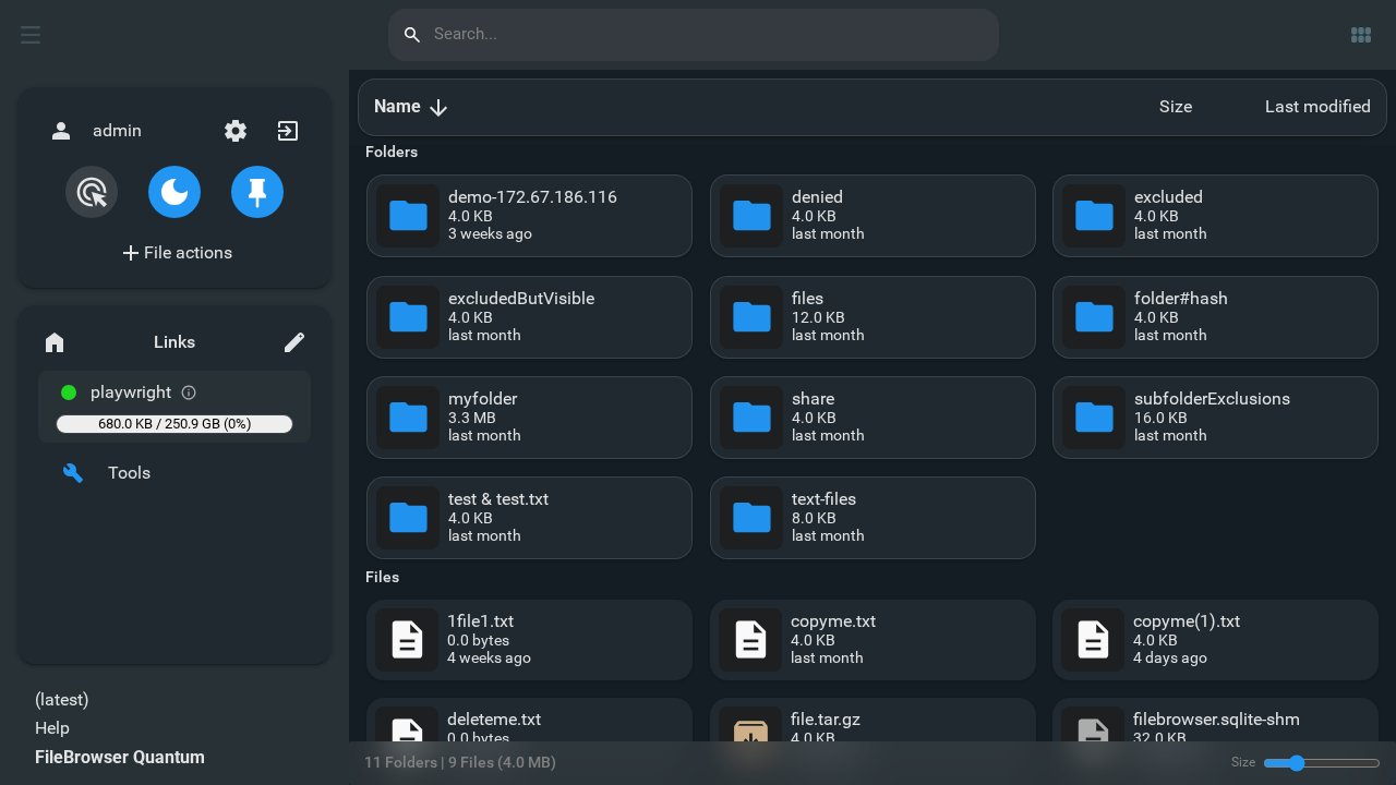FileBrowser Quantum file listing in dark mode