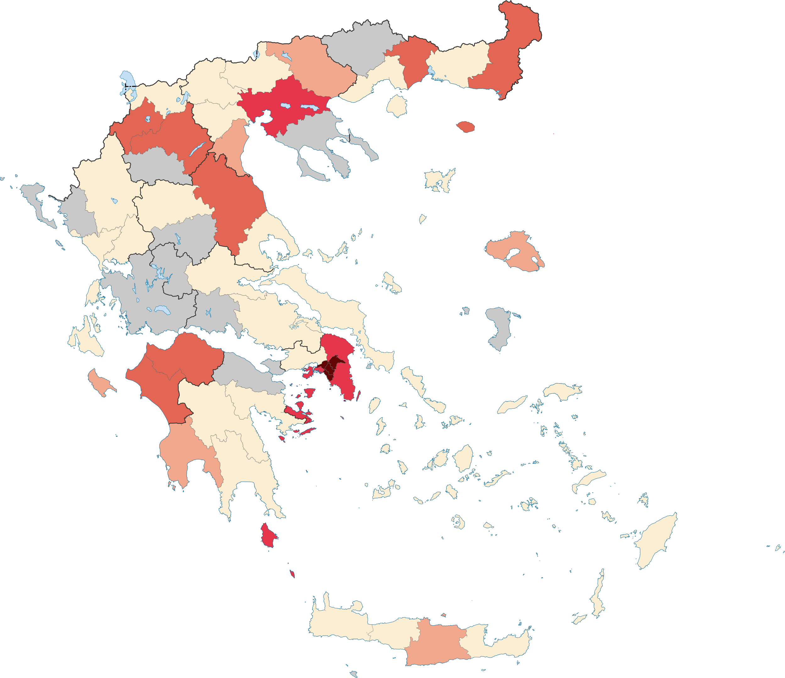 Map of the COVID-19 outbreak in Greece as of 29 March 2020