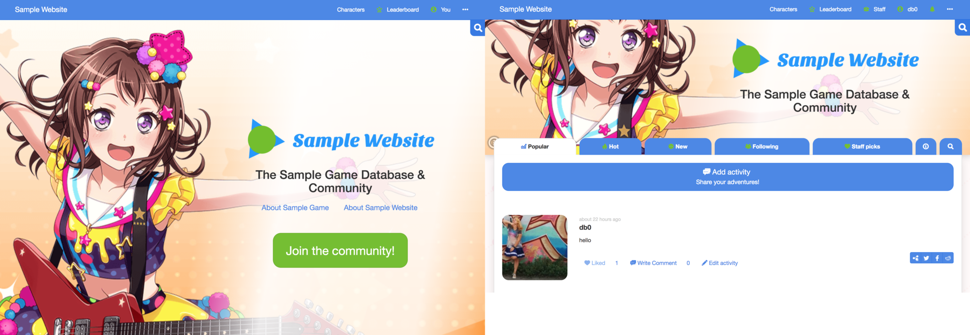 Examples of homepage with art background with characters