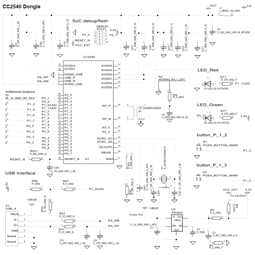 CC2540 USB Dongle Schematics