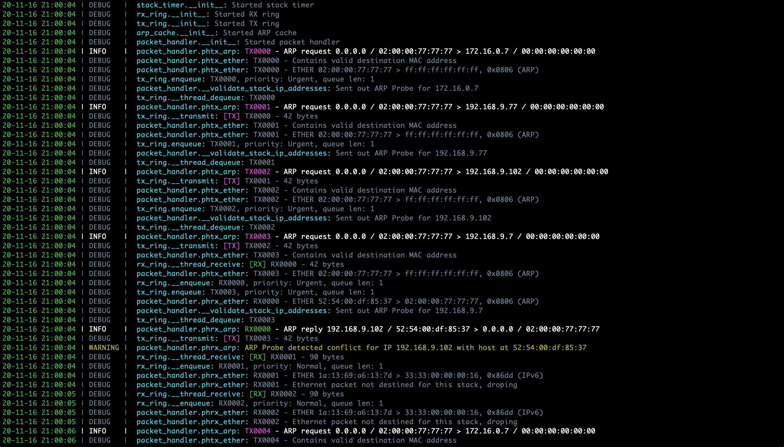 Sample PyTCP log output