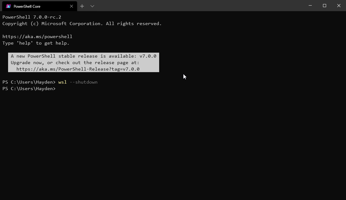 wsl --shutdown