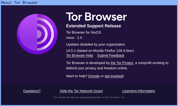 Tor Borwser 14.0.1 running on NixOS