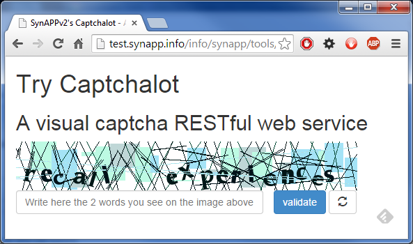 captchalot captcha generator test site snapshot with default settings