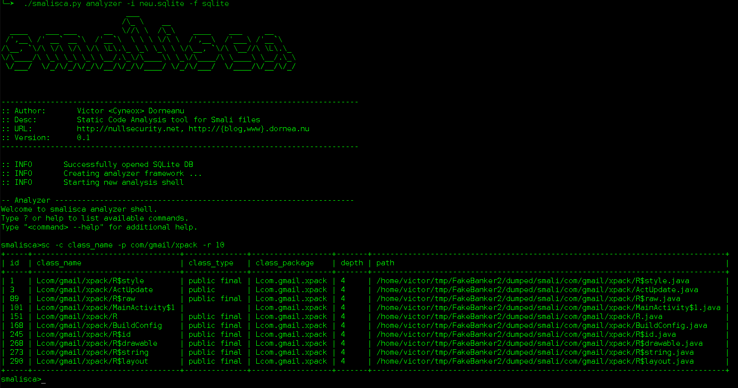 Output results as table.