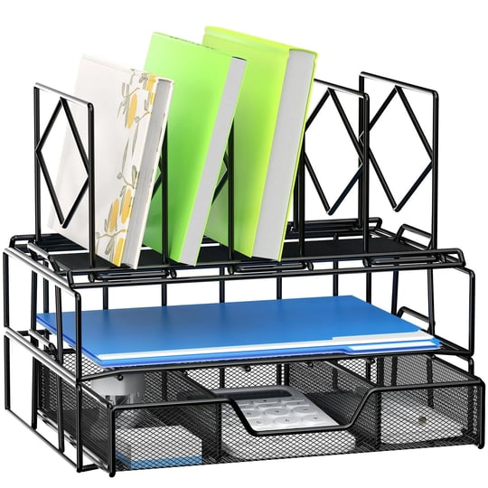 mindepot-2-tray-desk-file-organizer-with-5-section-vertical-file-holder-with-drawer-metal-paper-tray-1