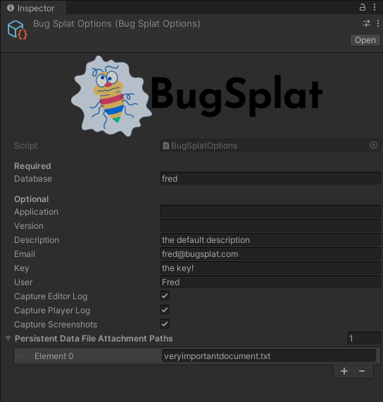 BugSplat Options