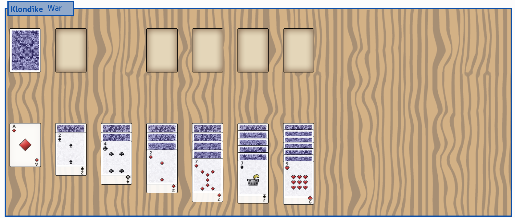 A screenshot of Klondike Solitaire implemented with our library.