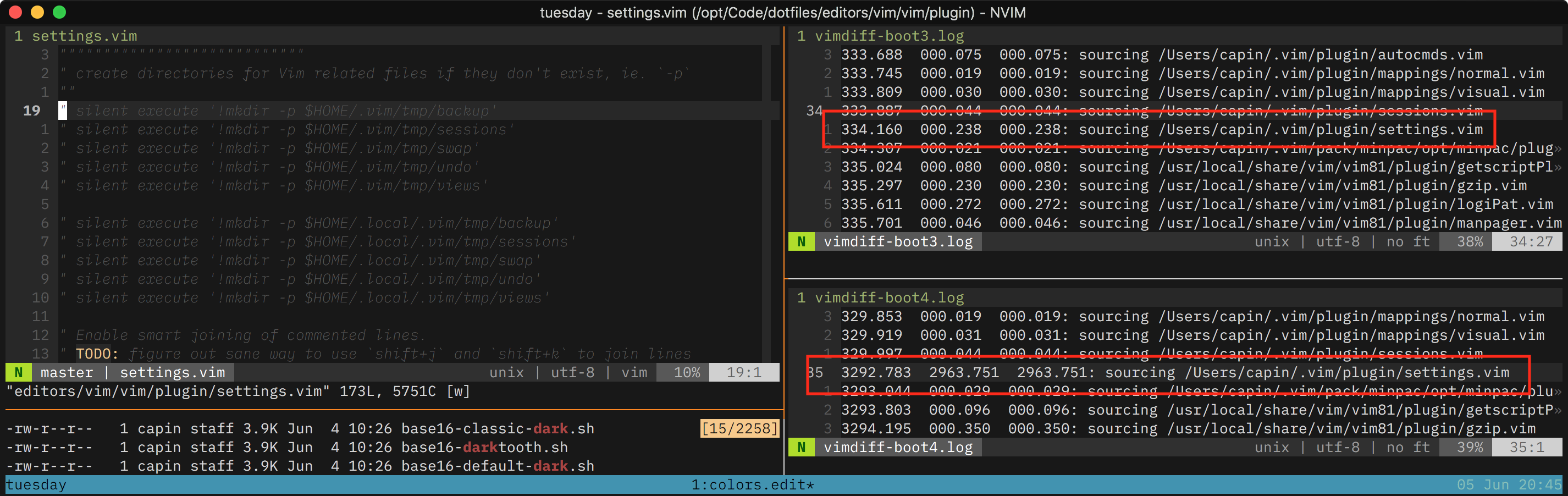 Vim startup time profiling