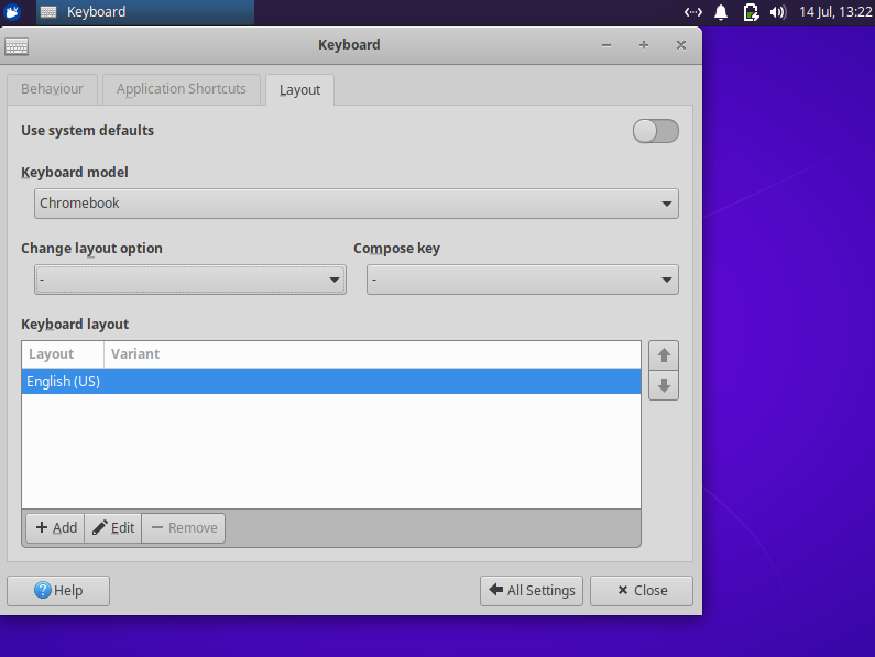 Screenshot of Keyboard Layout Settings on Xubuntu 21.04