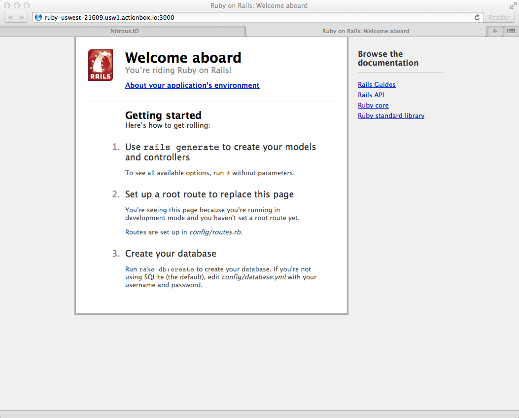Installing Rails on Nitrous - Rails Application Preview