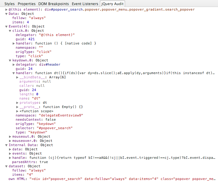 jQuery Audit panel