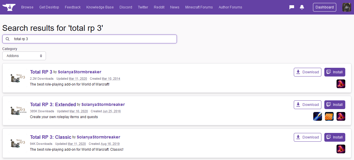 Install Total RP 3 using the Twitch App button
