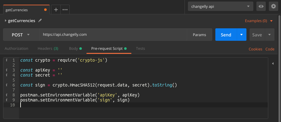 Postman pre-request script setup