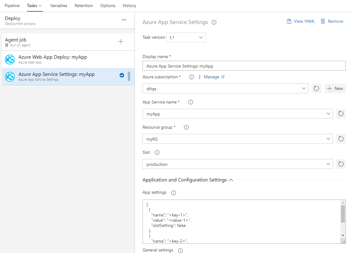 New task for configuring Azure App Service app settings