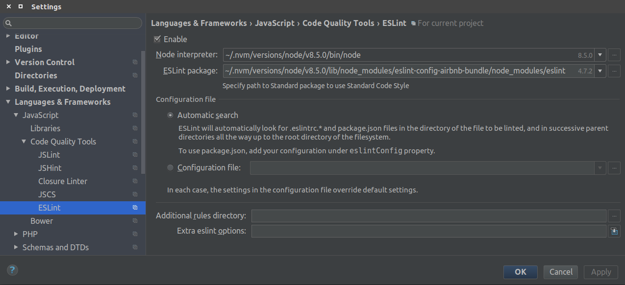 ESLint settings