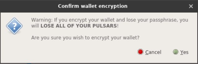 Pulsar confirm wallet encryption