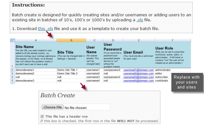 Using the Batch Create template