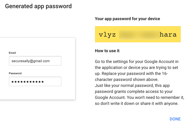 Generated app password