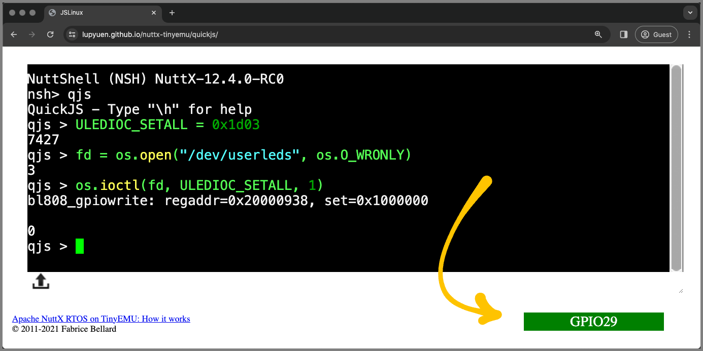 QuickJS JavaScript Engine to Apache NuttX RTOS