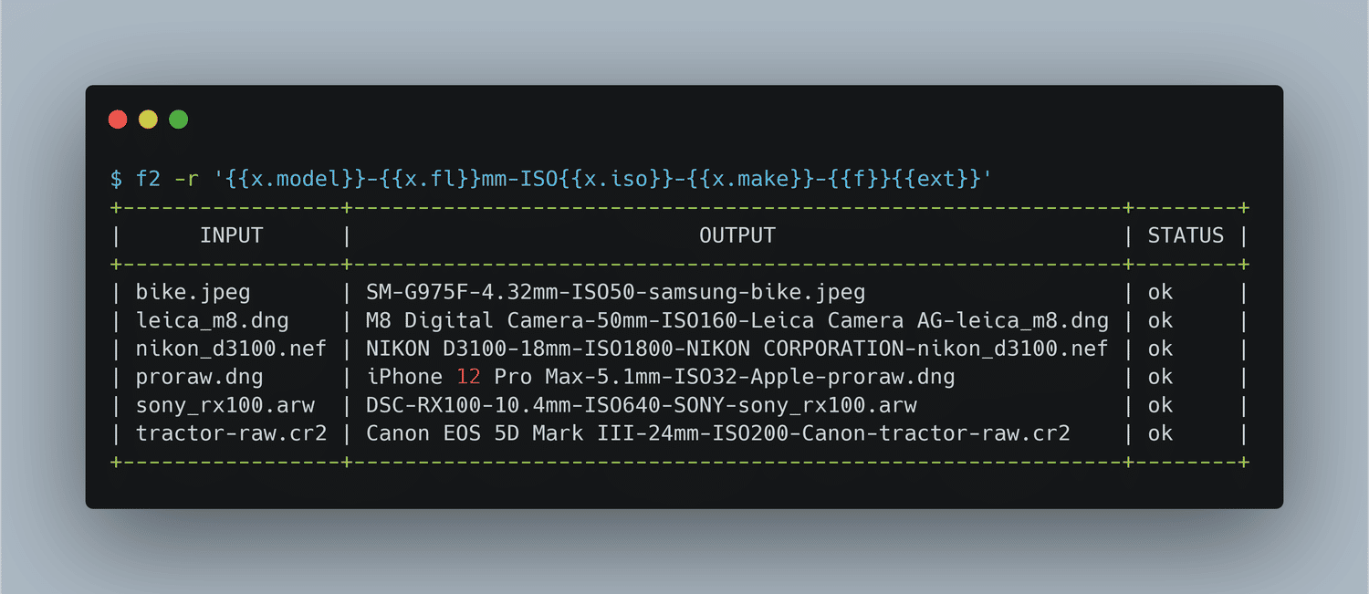 F2 can utilise exif attributes from a variety of image formats