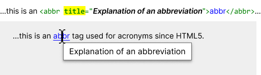 UX demo of HTML global title attribute on a abbr tag