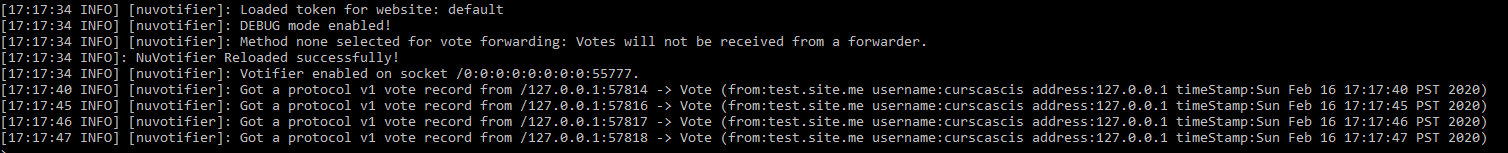 Example of server successfully receiving a vote