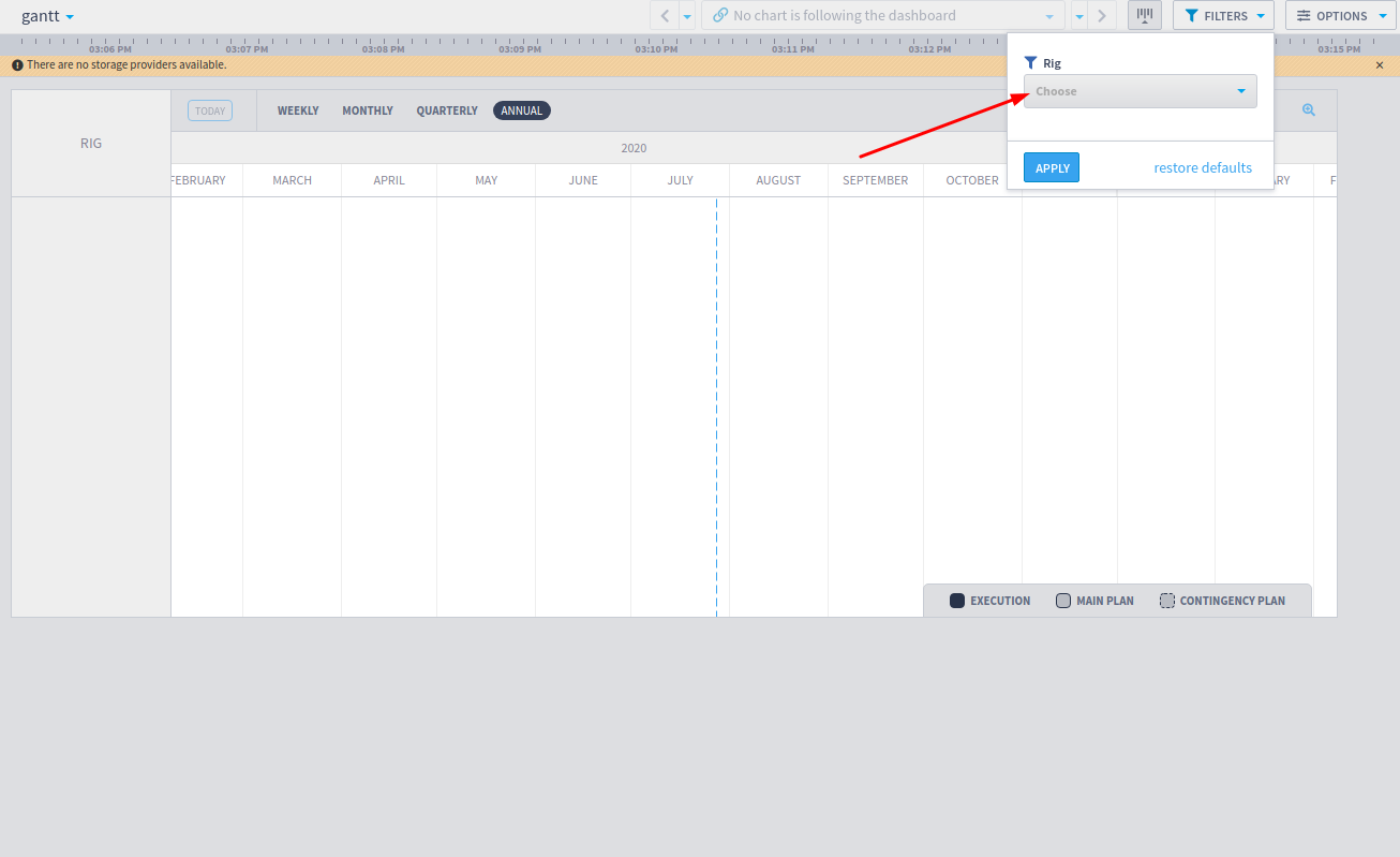 Rig selection filter at dashboard option