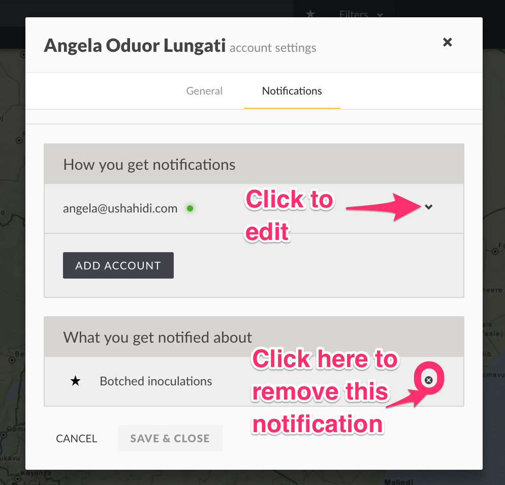 Editing notification settings.