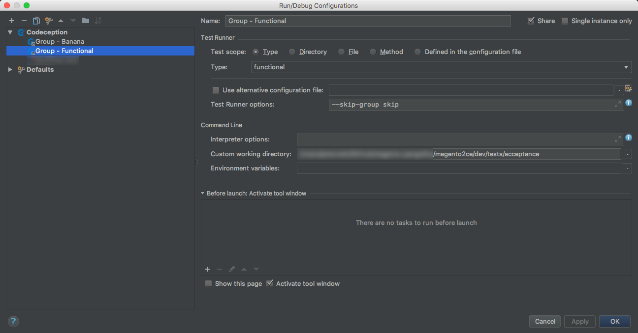 PHPStorm Codeception Setup