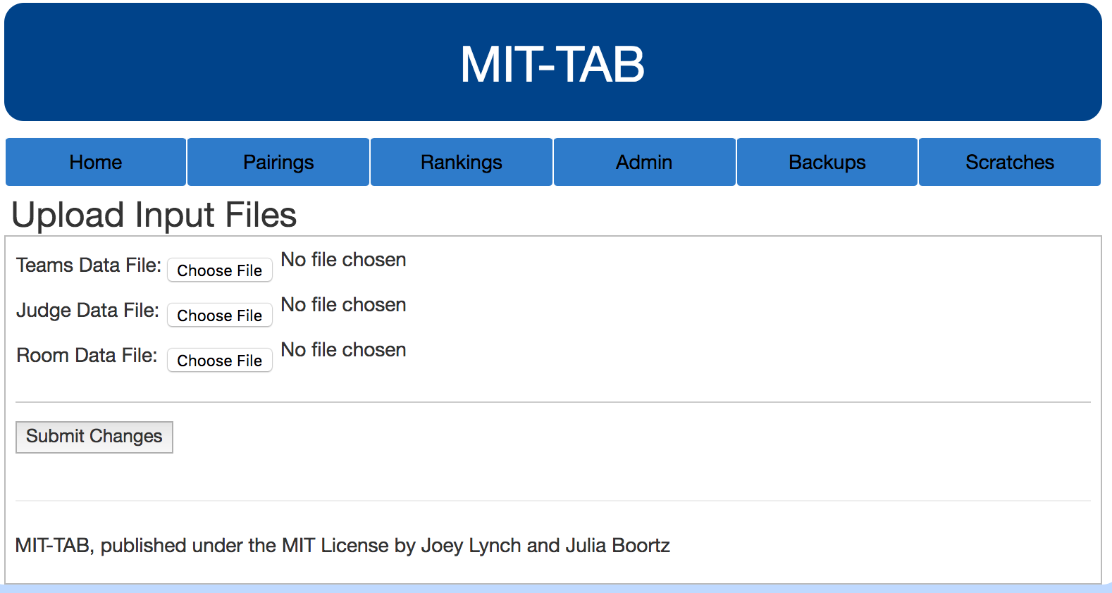 MIT-Tab Data Import Page