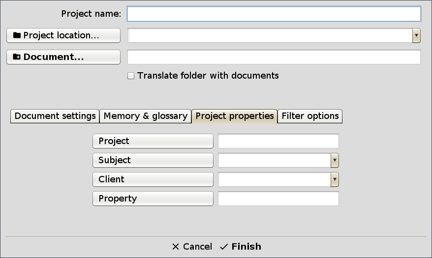 New project configuration > Project properties tab