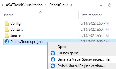 Use the Explorer context menu to generate Visual Studio project files from the .uproject