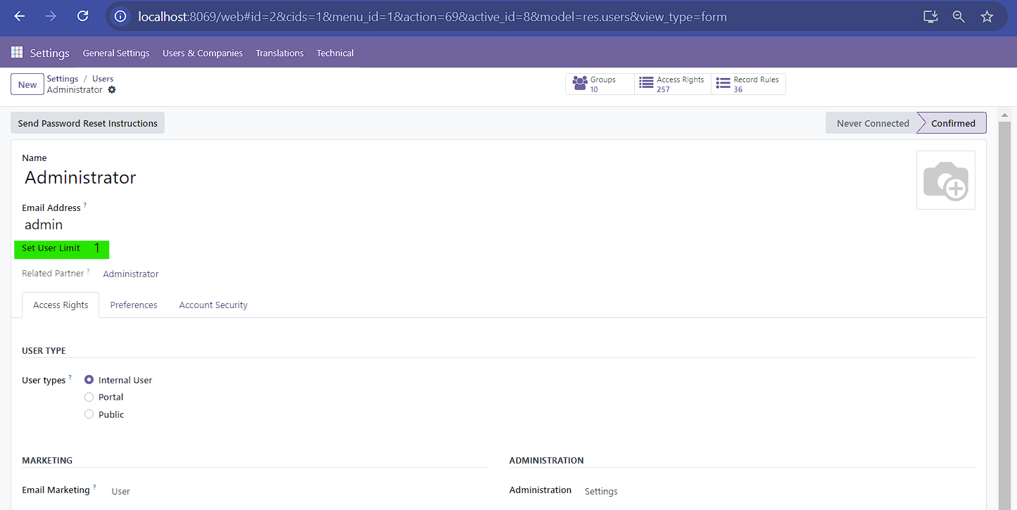 Odoo Users Limiter Screenshot 1