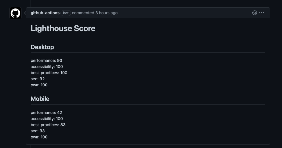 lighthouseScoreWithGitHubComments