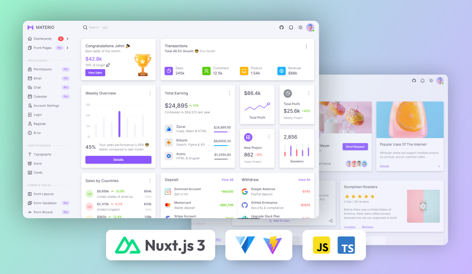 Materio - Vuetify NuxtJS Free Admin Template Demo Screenshot