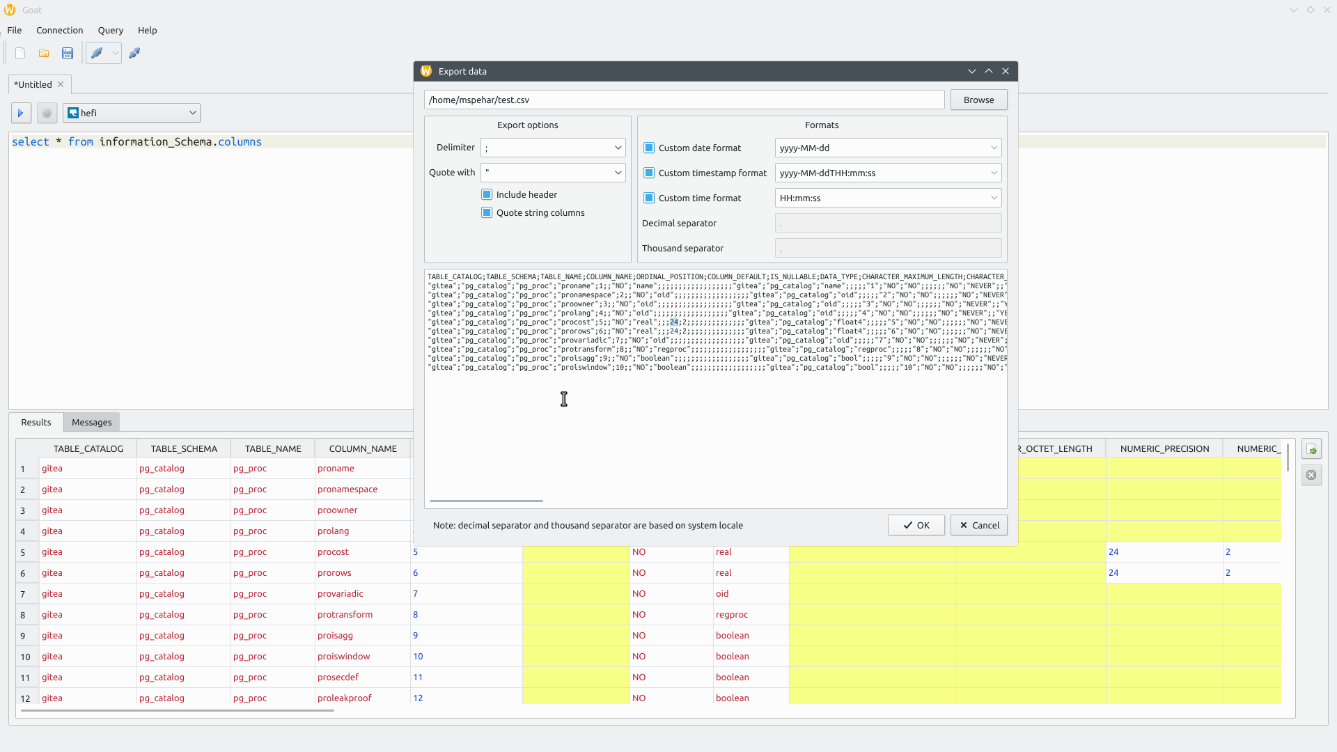 Export data