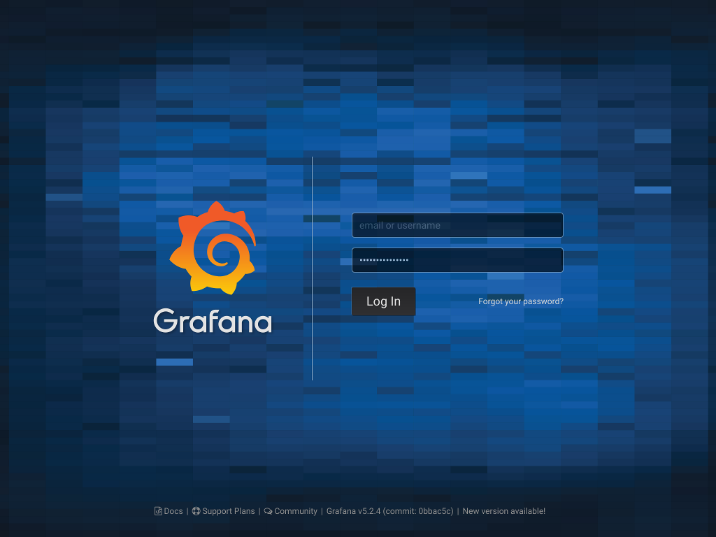 Grafana login screen