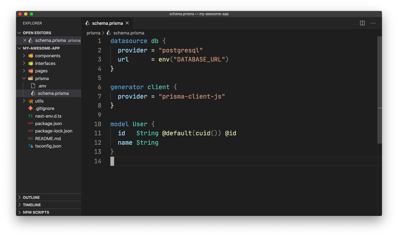 Project structure after creating the prisma directory