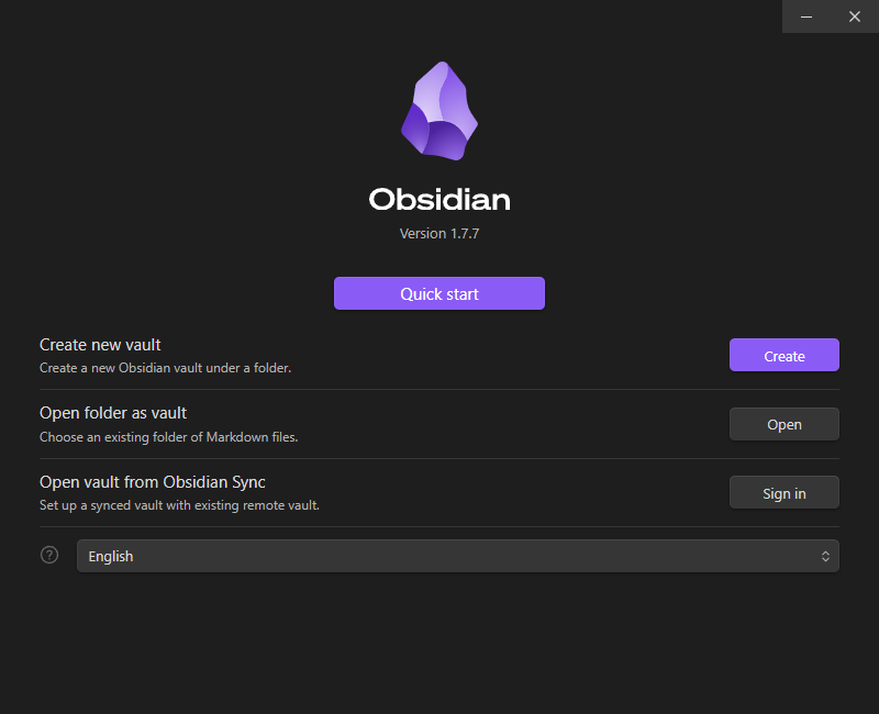 Obsidian - start page