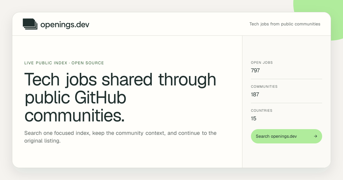 Openings makes technology jobs shared through public GitHub communities easier to search and review