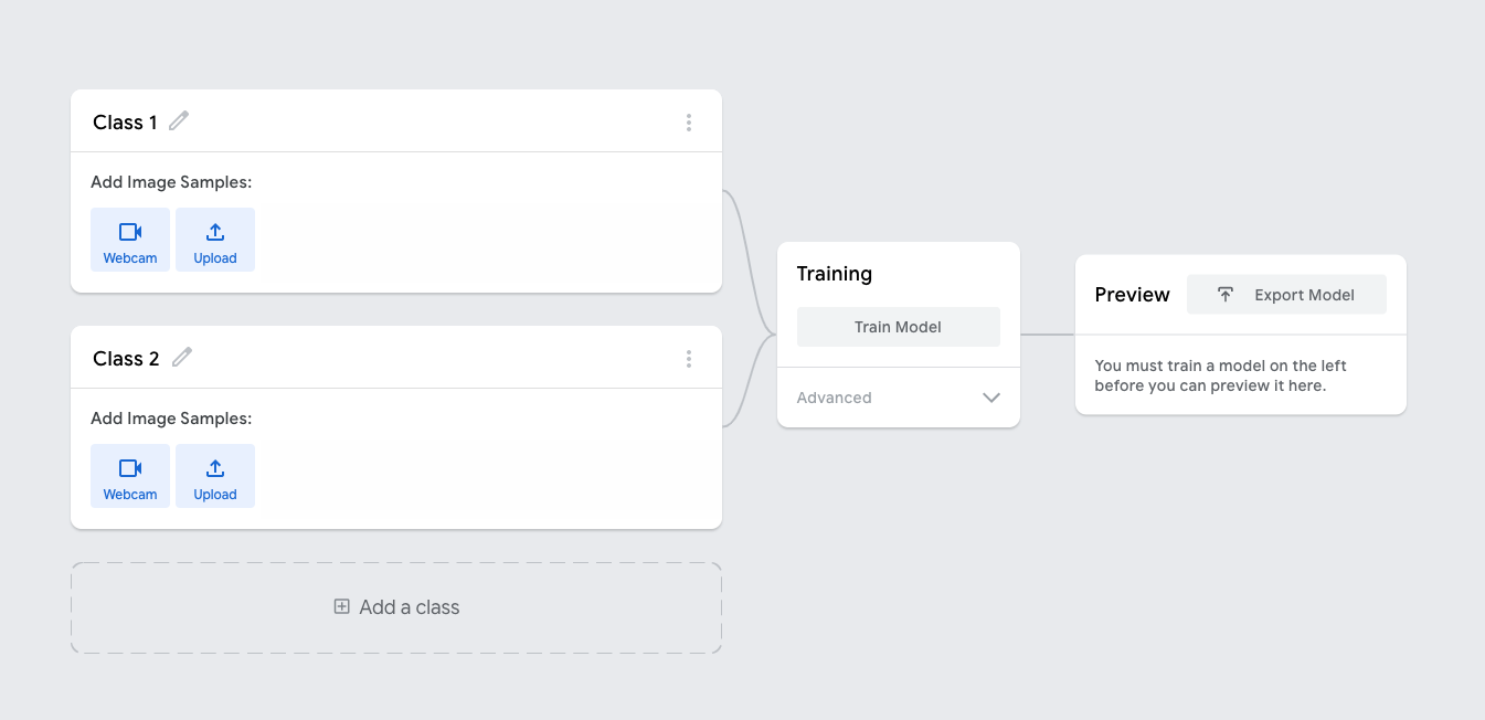 Screenshot of the interface of Teachable Machine’s Image Project