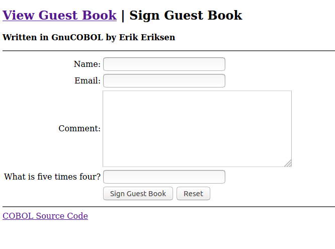 Screen shot of sign guest book page