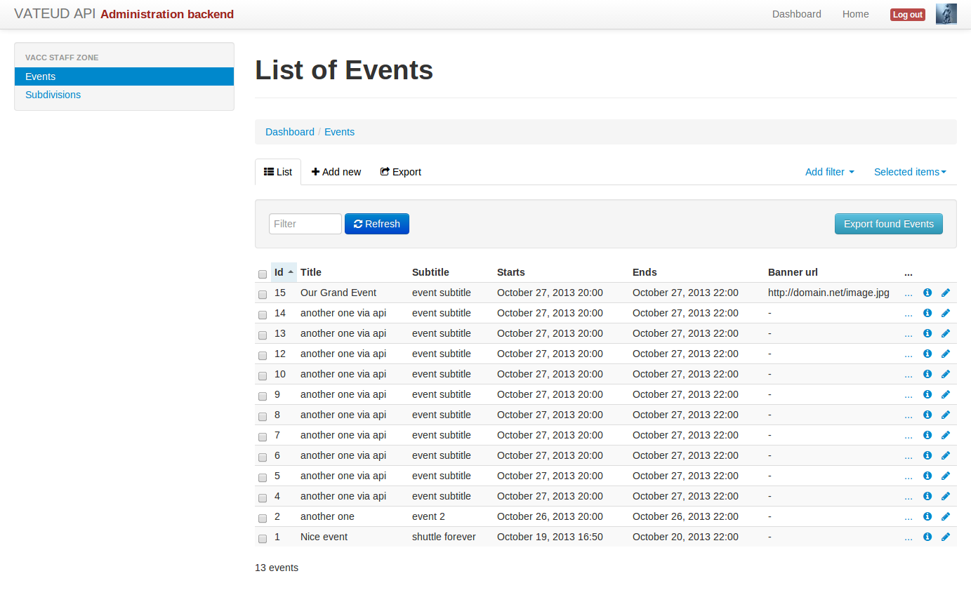 Events Backend Index