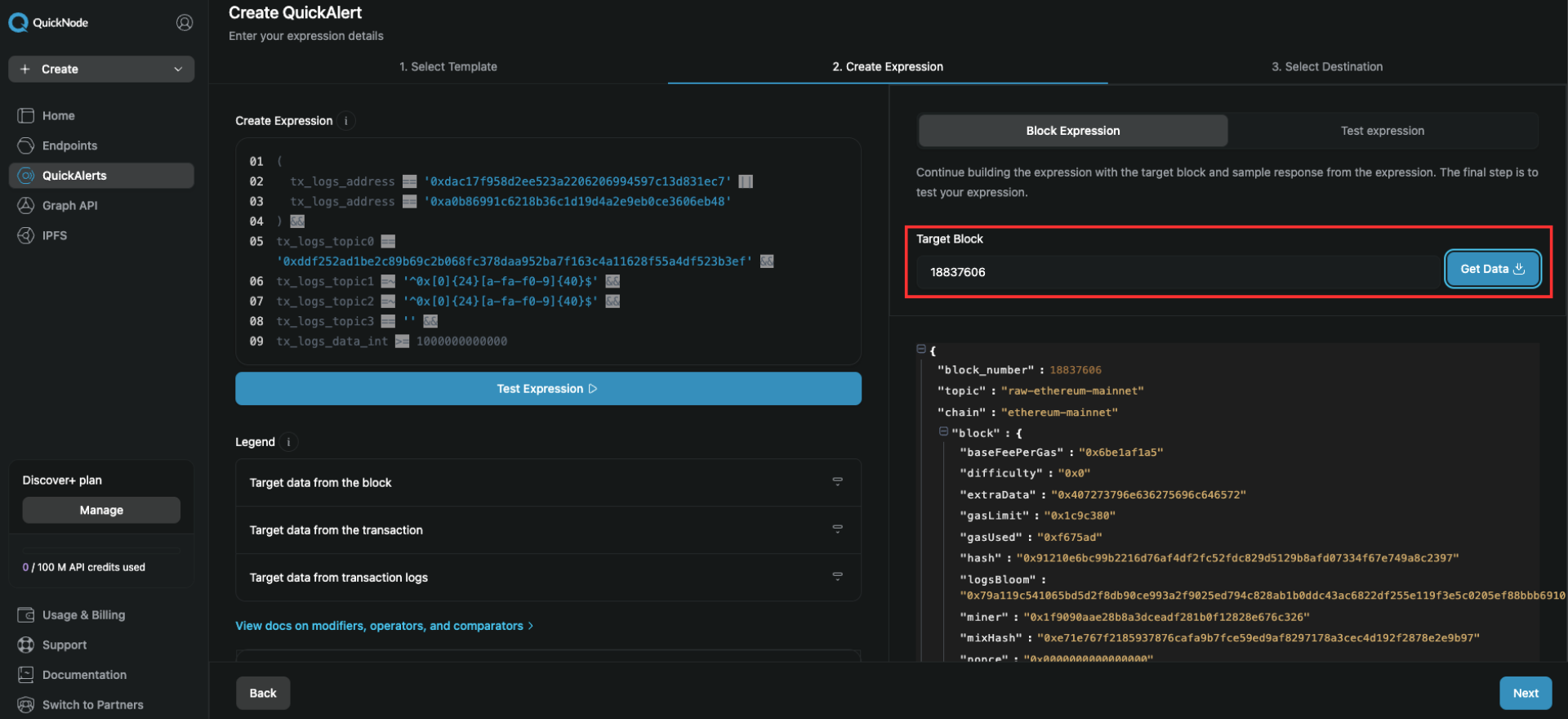 Create QuickAlert expression