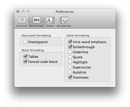 Markdown preferences pane