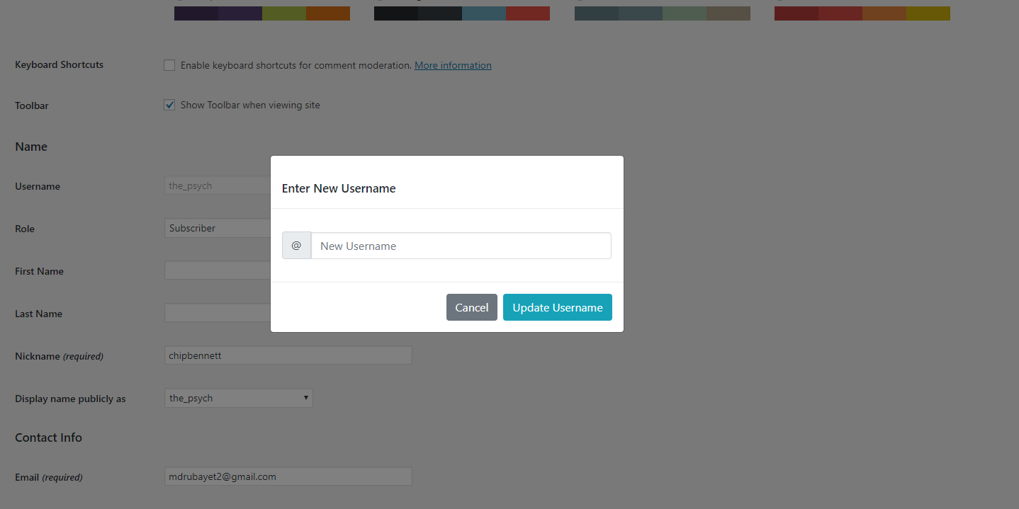 New Username Input Field.