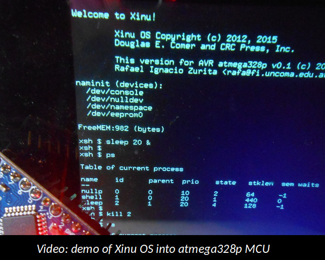Demo video: Xinu OS into atmega328p MCU