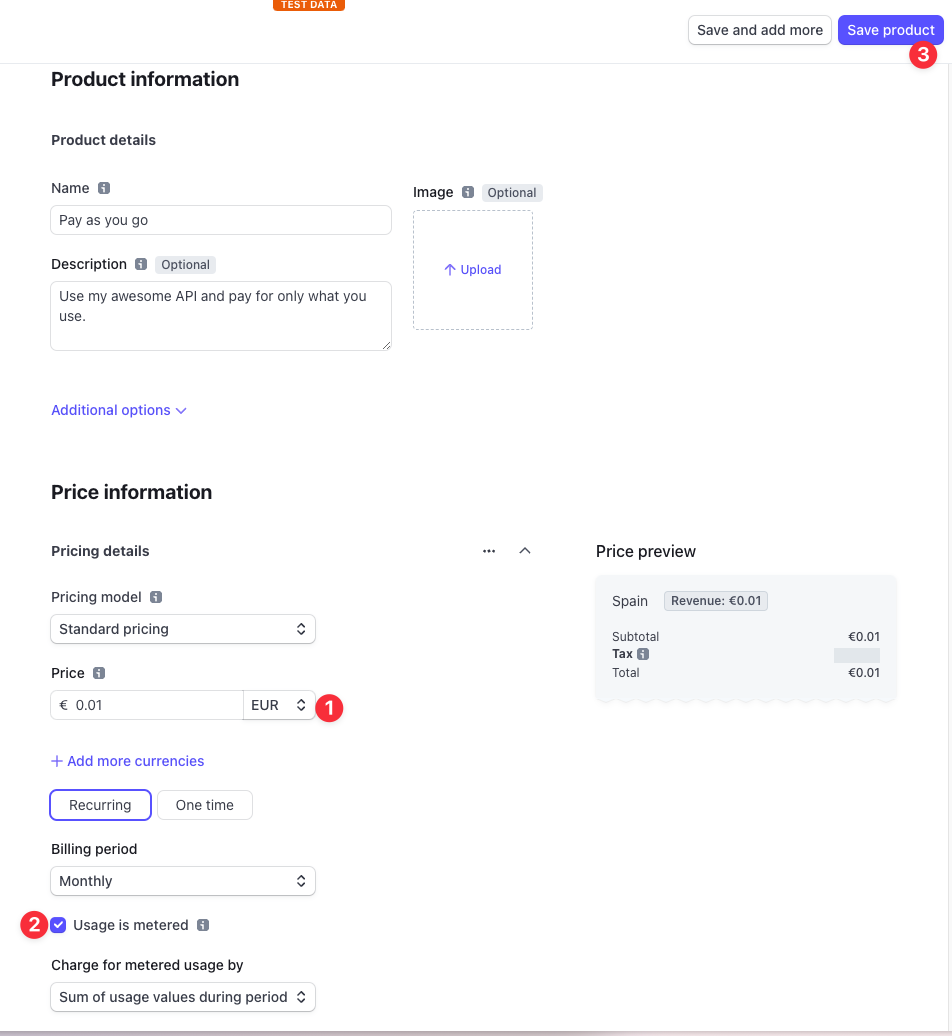 Stripe Add Product Step 2