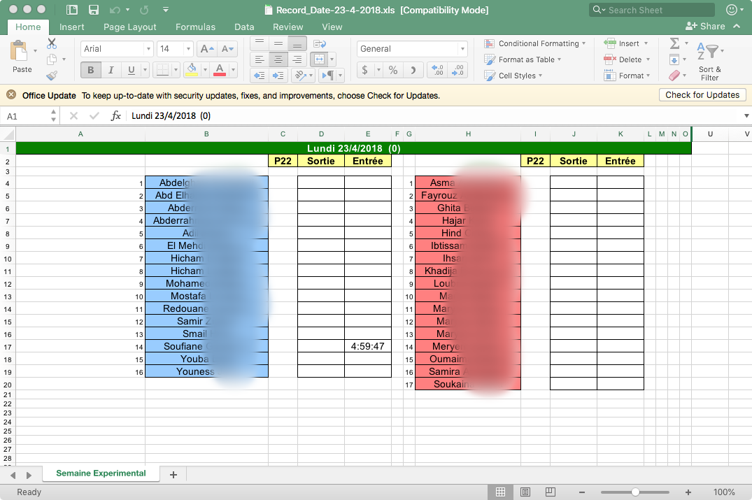 screen shot Attendance Pad Records